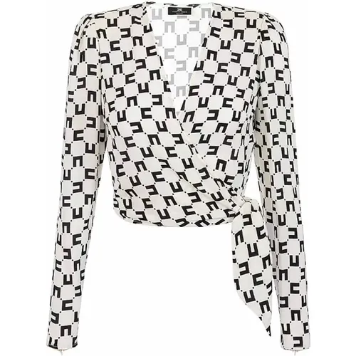 Georgette Viskose Logo Print Shirt , Damen, Größe: L - Elisabetta Franchi - Modalova
