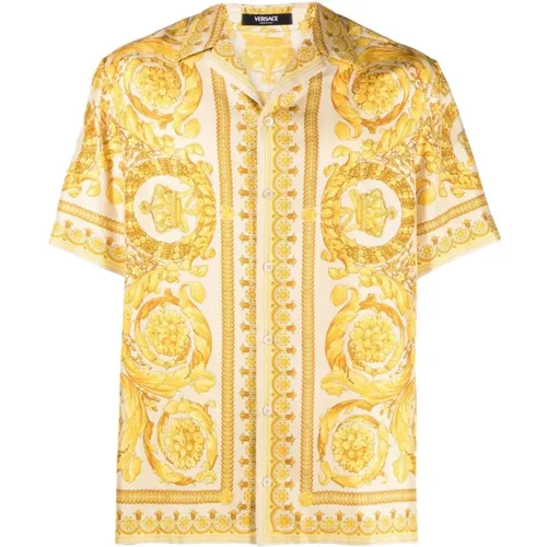 Barocco Print Silk Shirt , male, Sizes: M - Versace - Modalova