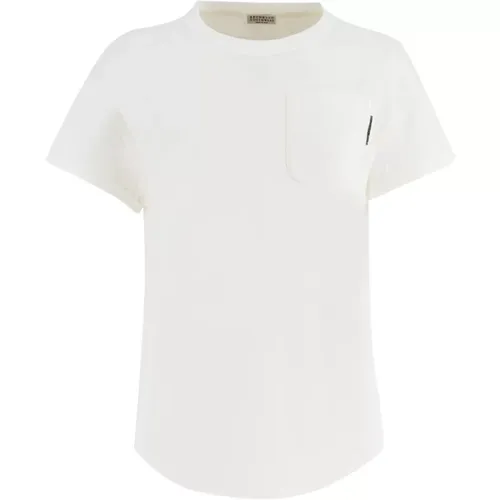 Embroidered Cotton T-shirt , female, Sizes: L, M, S, XS - BRUNELLO CUCINELLI - Modalova