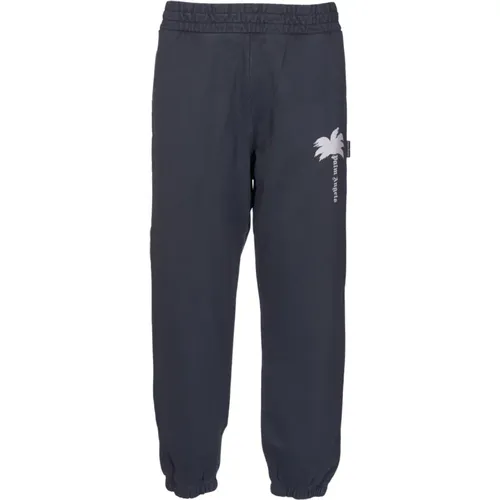 Graue Fleece-Joggers mit Logo-Print - Palm Angels - Modalova