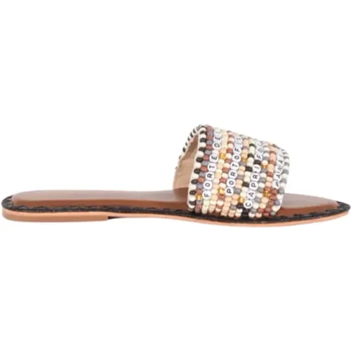 Resort-Stil flache Sandalen mit Perlen , Damen, Größe: 36 EU - De Siena - Modalova