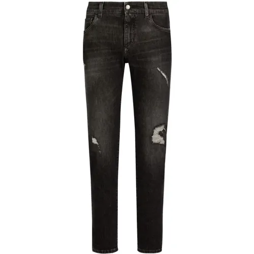 Schwarze Slim-Fit Stretch Denim Jeans , Herren, Größe: L - Dolce & Gabbana - Modalova