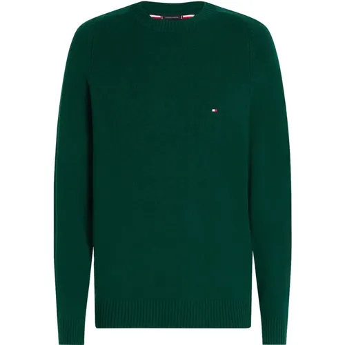 Grüner Pullover Lambswolle Rundhalsausschnitt Stil , Herren, Größe: L - Tommy Hilfiger - Modalova