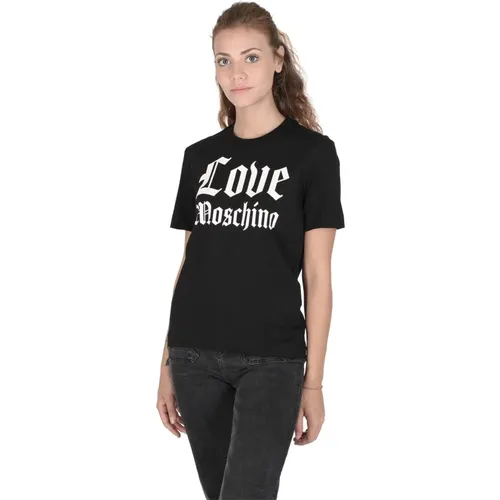 Schwarzes Baumwoll-T-Shirt , Damen, Größe: XS - Love Moschino - Modalova