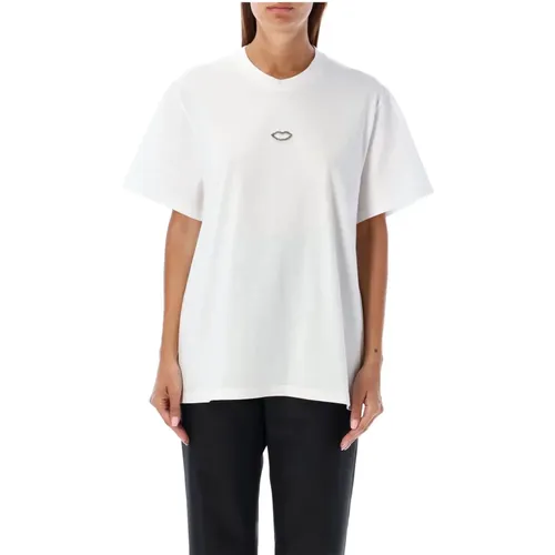 Kristall Lippen T-Shirt Rein Weiß , Damen, Größe: M - Stella Mccartney - Modalova