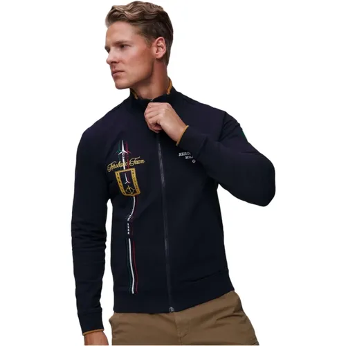 Bestickter Full-Zip-Pullover in Dunkelblau - aeronautica militare - Modalova