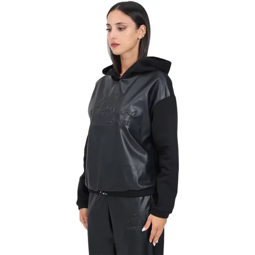 Schwarzer Damenhoodie mit kreativem Design , Damen, Größe: L - Armani Exchange - Modalova