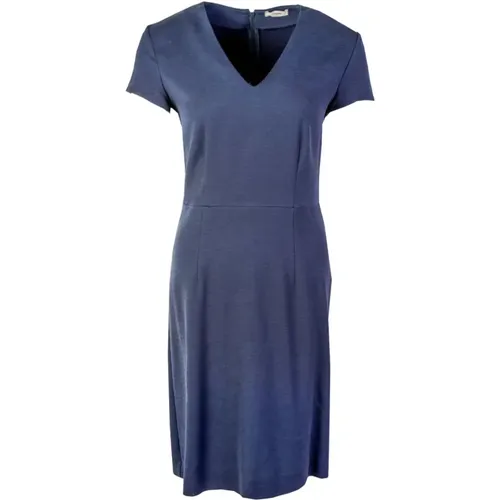 Blaues V-Ausschnitt Midi Viskose Kleid - Lardini - Modalova