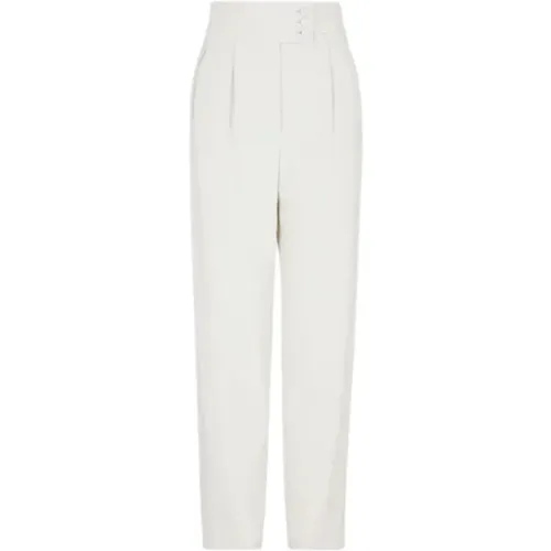 Straight Leg Ice White Belted Trousers , female, Sizes: M - Giorgio Armani - Modalova