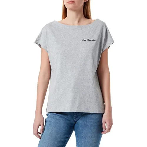 Graues Baumwoll-T-Shirt mit Herzlogo , Damen, Größe: L - Love Moschino - Modalova