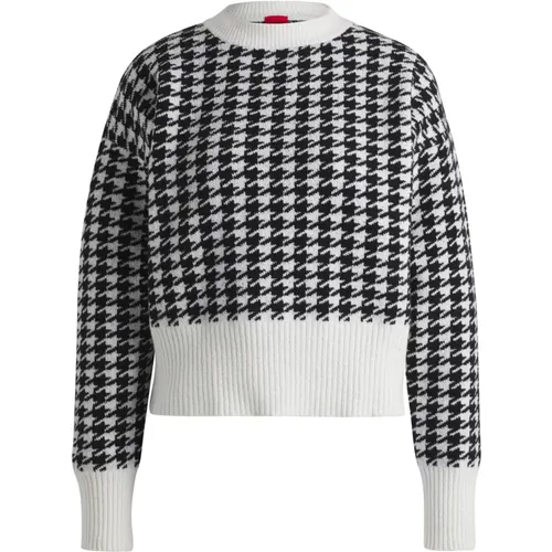 Oversized Bouclé Pullover with Houndstooth Pattern , female, Sizes: L - Hugo Boss - Modalova