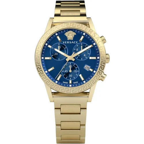 Sport Tech Chronograph Gold Blue Watch , female, Sizes: ONE SIZE - Versace - Modalova