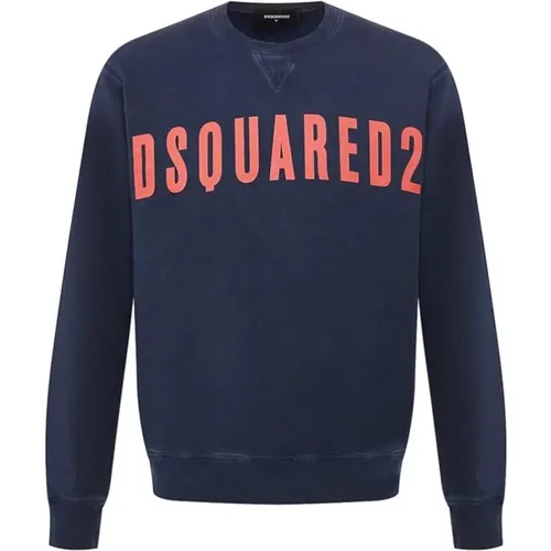 Marineblaues Sweatshirt mit Aufgedrucktem Logo , Herren, Größe: L - Dsquared2 - Modalova