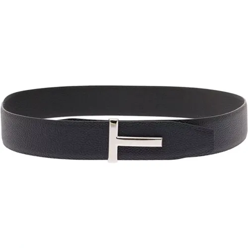 Reversible Leather Belt with T Metal Buckle , male, Sizes: 100 CM - Tom Ford - Modalova