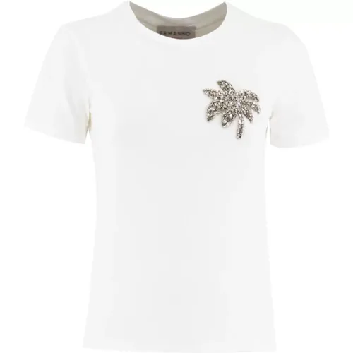 Besticktes Baumwoll-T-Shirt , Damen, Größe: L - Ermanno Scervino - Modalova