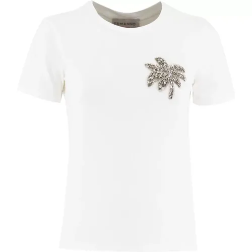 Embroidered Cotton T-shirt , female, Sizes: L, XS - Ermanno Scervino - Modalova