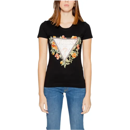 Triangle Flowers T-Shirt Frühling/Sommer Kollektion , Damen, Größe: XS - Guess - Modalova