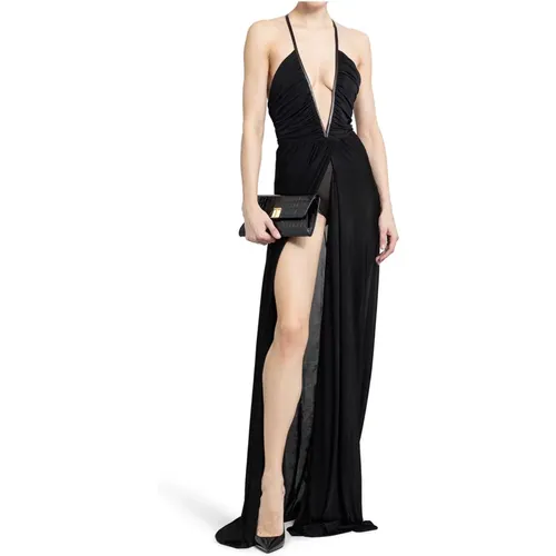 Schwarzes Kleid mit tiefem V-Ausschnitt und Halterneck - Tom Ford - Modalova
