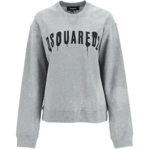 Grauer Logo Print Rundhalspullover , Damen, Größe: XL - Dsquared2 - Modalova