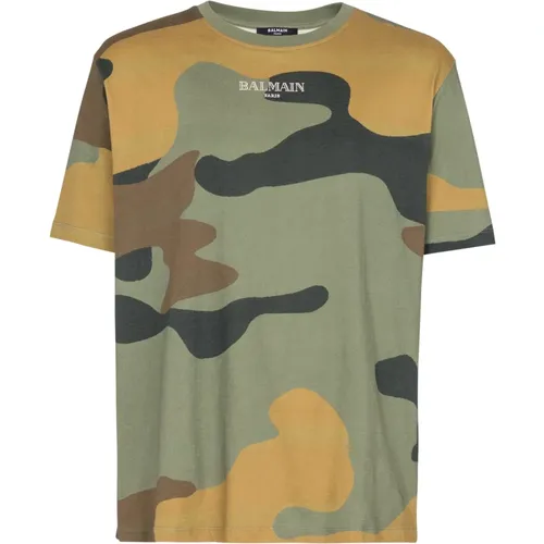 Camouflage Vintage T-shirt , male, Sizes: M - Balmain - Modalova