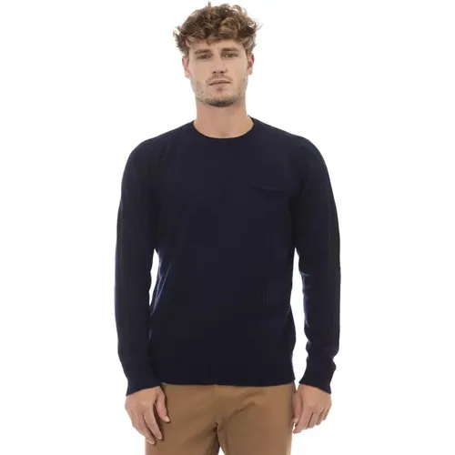 Blaue Crewneck Sweater mit Vordertasche - Alpha Studio - Modalova