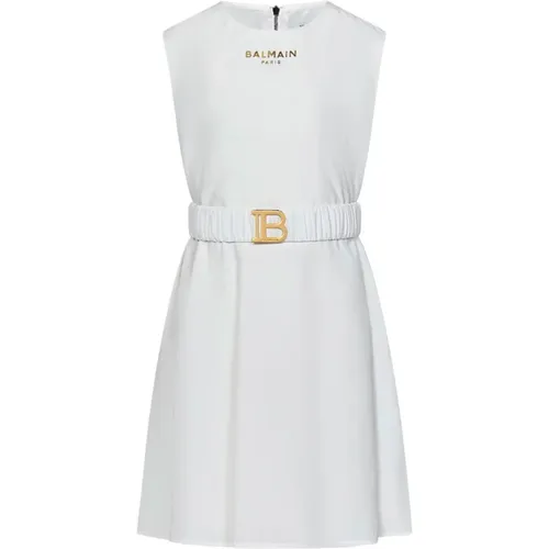 Dresses,Ivory Logo Print Seidenkleid - Balmain - Modalova