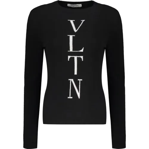 Gerippter Crew-Neck-Pullover mit Logodetail , Damen, Größe: M - Valentino - Modalova