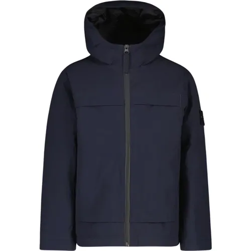 Blaue Windjacke Mit Kapuze Reißverschluss - Stone Island - Modalova