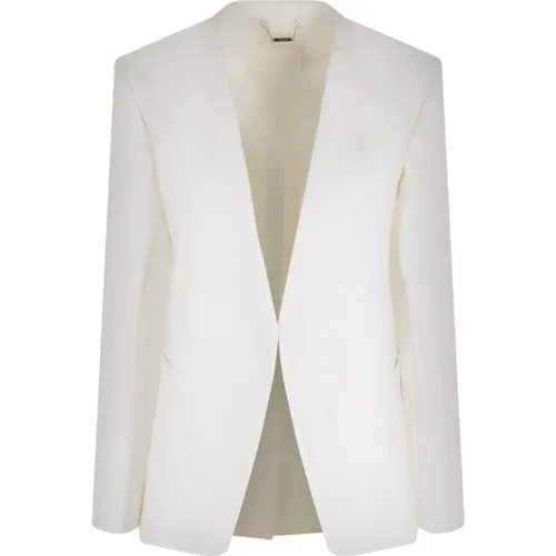 Ivory Linen Tailored Jacket with V-Neck and Buttoned Cuffs , female, Sizes: M, XS - Chloé - Modalova