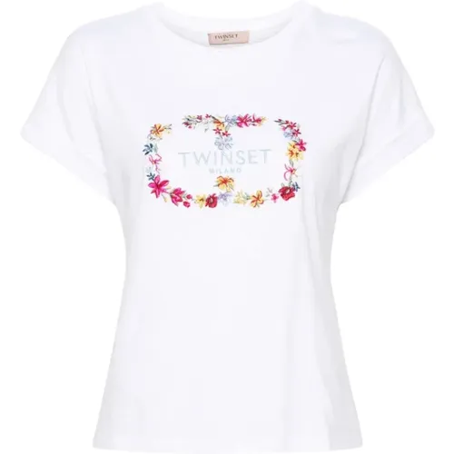 Bestickte Blumen T-Shirts und Polos , Damen, Größe: 2XS - Twinset - Modalova