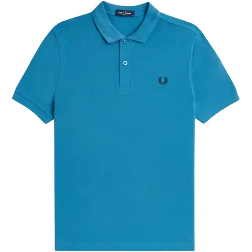 Blaues Piqué Polo-Shirt , Herren, Größe: M - Fred Perry - Modalova