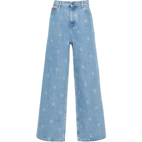 High Waist Wide Leg Jeans Blau,Blaue Wide Leg Jeans mit All-Over Print - Martine Rose - Modalova