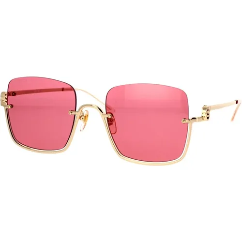 Vintage Sonnenbrille mit quadratischer Form und roten Gläsern , Damen, Größe: 54 MM - Gucci - Modalova