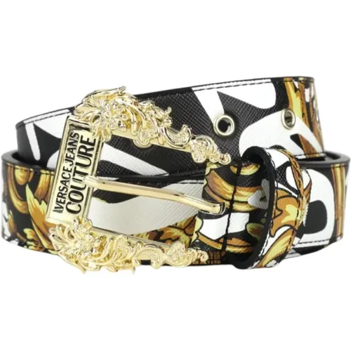 Black logo belt with gold buckle , female, Sizes: 85 CM, 95 CM, 80 CM - Versace Jeans Couture - Modalova