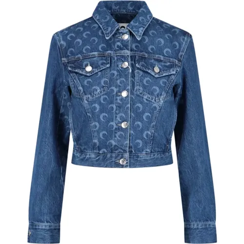 Denim Logo Jacke Blau Baumwolle Klassisch , Damen, Größe: M - Marine Serre - Modalova