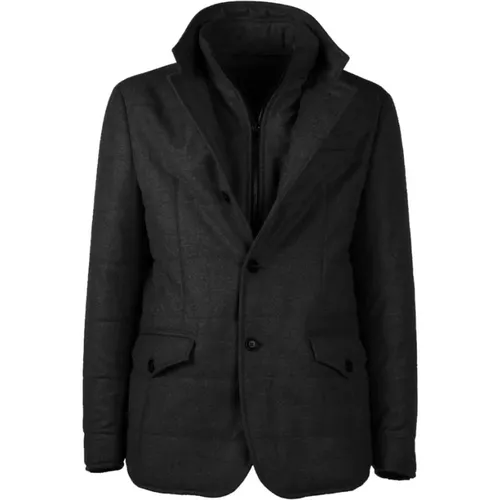 Italian Wool and Cashmere Men's Coat with Detachable Vest , male, Sizes: S, M - Made in Italia - Modalova