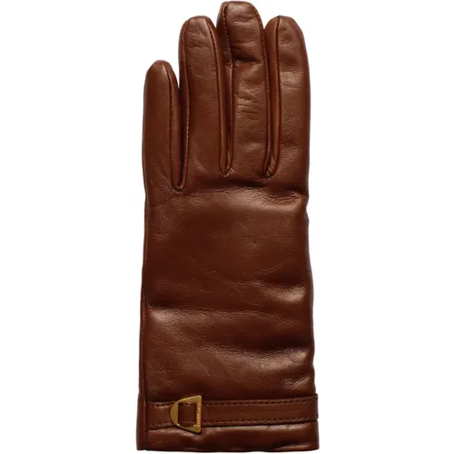 Lederne braune Handschuhe mit goldenen Details , Damen, Größe: S - Coccinelle - Modalova