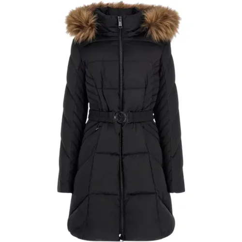 Langer Schwarzer Parka mit Abnehmbarem Pelz , Damen, Größe: S - Guess - Modalova