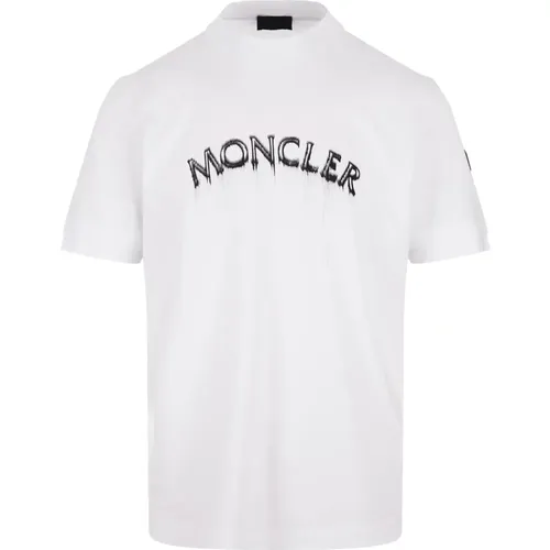 Klassisches Weißes T-Shirt mit Geprägtem Logo - Moncler - Modalova