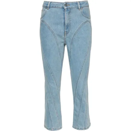 Blaue Denim-Jeans mit Kontrastnähten , Damen, Größe: S - Mugler - Modalova