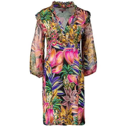 Tropical Print Midi Dress with Ruffles , female, Sizes: M, XL - Tessa Koops - Modalova