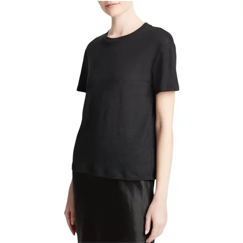 Schwarzes Leinen Crew Neck Shirt , Damen, Größe: M - Vince - Modalova