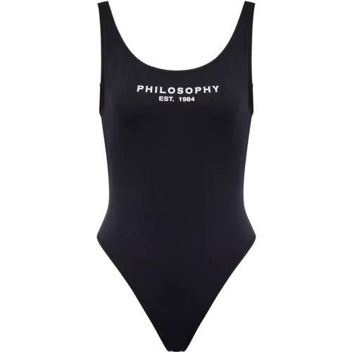 Schwarzer Lycra Badeanzug mit Logo-Druck , Damen, Größe: M - Philosophy di Lorenzo Serafini - Modalova