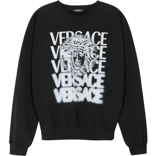 Logo-print cotton sweatshirt , male, Sizes: M - Versace - Modalova