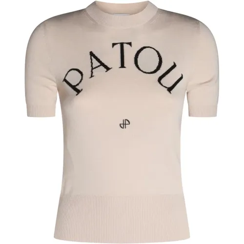 Rosa Baumwoll Rundhals T-shirt , Damen, Größe: L - Patou - Modalova