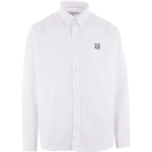 Weißes Baumwollhemd mit Fuchslogo , Herren, Größe: S - Maison Kitsuné - Modalova