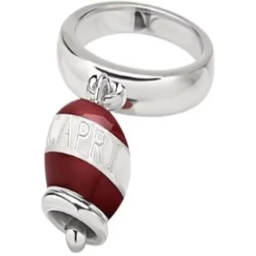 Bell-shaped Silver Ring with White and Red Enamel , female, Sizes: 53 MM - Chantecler - Modalova
