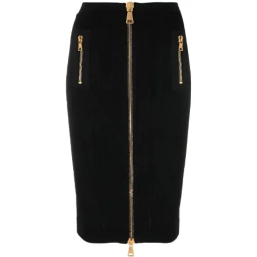Elegant Midi Skirt with Zipper Details , female, Sizes: L - Balmain - Modalova
