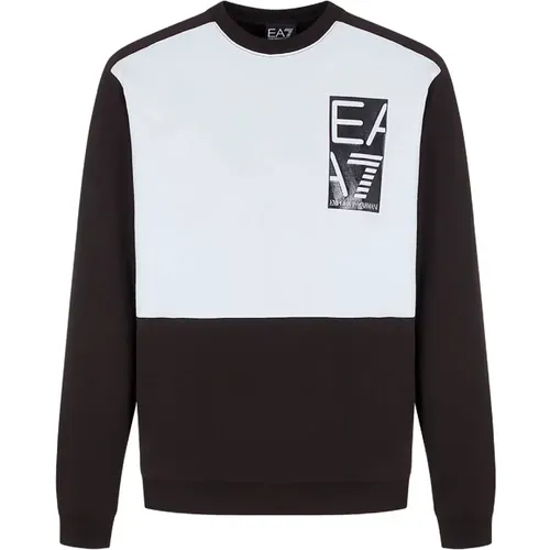 Black and White Crewneck Sweatshirt with Logo , male, Sizes: 2XL - Emporio Armani EA7 - Modalova