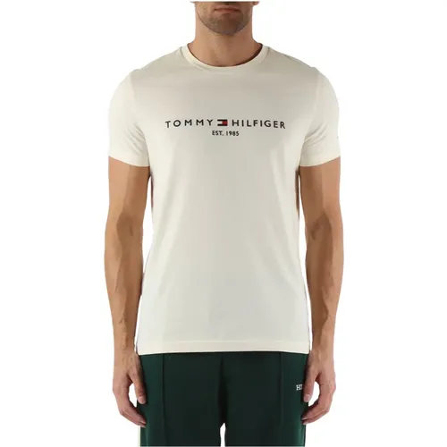 Slim Fit Cotton T-shirt with Front Logo Embroidery , male, Sizes: L, S, M, XL, 2XL - Tommy Hilfiger - Modalova